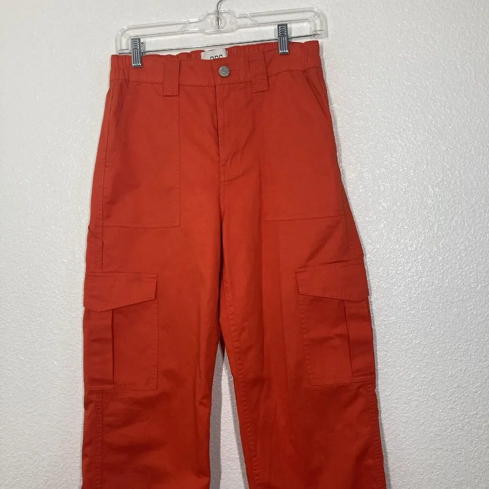 BDG Cargo Pants 27 Orange Zip Fly Straight Leg Elastic Waist